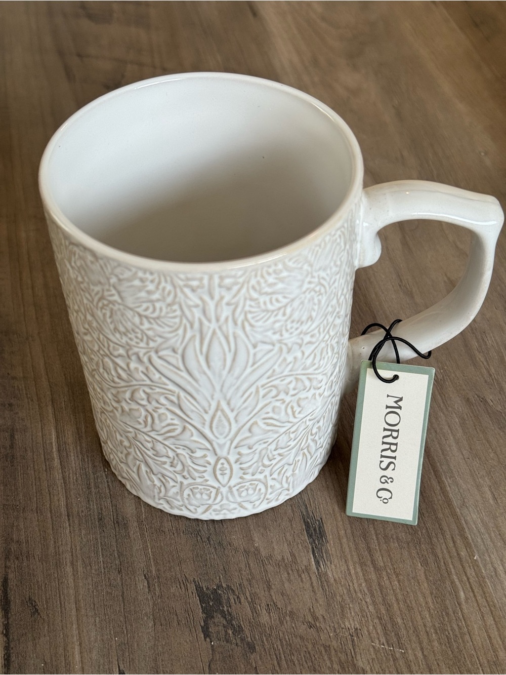Morris & Co. Embossed Floral Ceramic Mug Cream/White